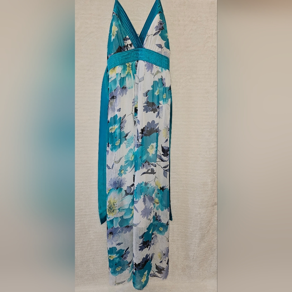 Floral Maxi Dress with Teal and Blue Accents